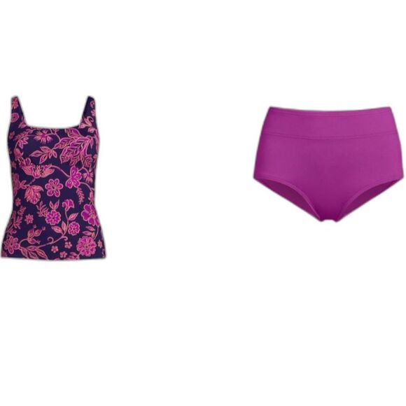 new lands end tankini swimsuit top 18 mastectomy high waisted bikini bottom 18w - Picture 1 of 4
